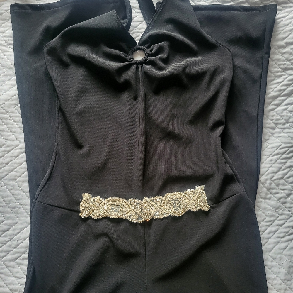 Black halter top pants suit